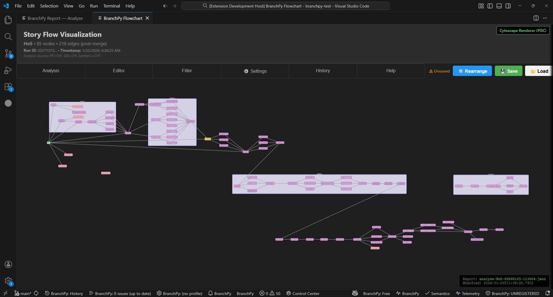 BranchPy interface with analysis panel